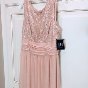 JH Evenings Floor Length Blush Pink Gown Size 12 Long Bridesmaid Prom Dress NWT